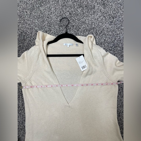 Vince New Ivory Cotton Hoodied Deep V Belted Knit Pullover L Coastal Designer - Picture 8 of 9